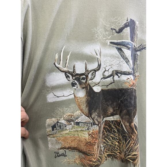 Y2K 90s White Tail Deer Al Agnew Art Fishing Grunge Tee Shirt L Hunting Wildlife - Picture 10 of 14